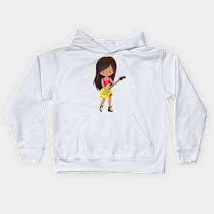 Rock Girl, Latina Girl, Guitar Player, Band, Music Kids Hoodie